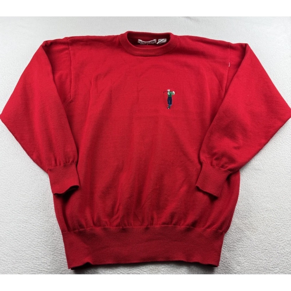 VINTAGE Cotton Traders Sweater Mens M Red Golf Golfer Country Club 90s Y2K